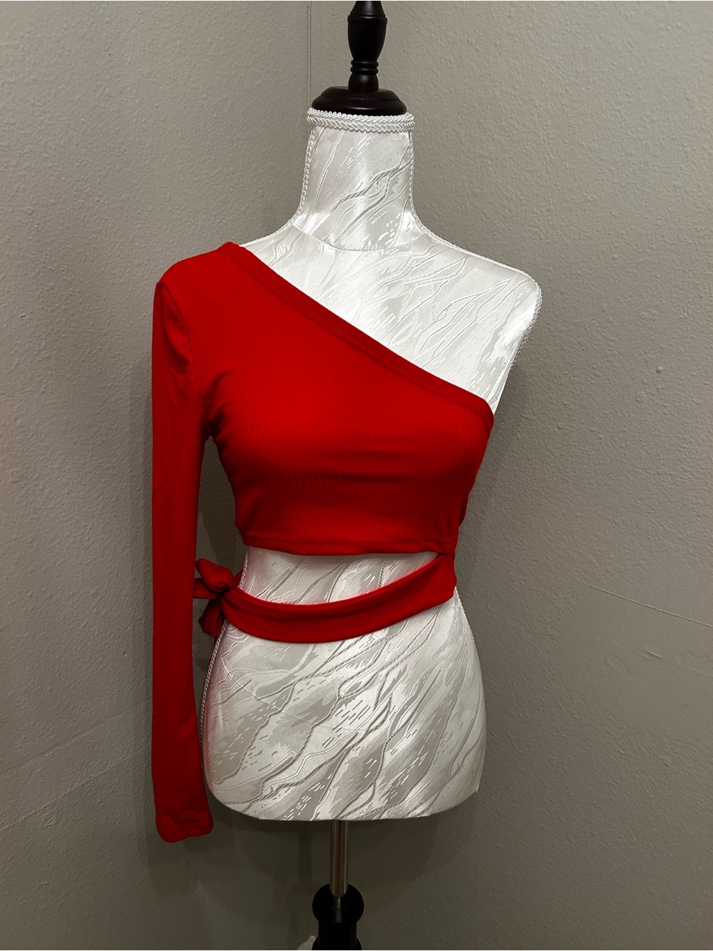 SHEIN Red One-Shoulder Wrap Crop Top